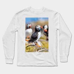 Atlantic Puffin with Sand Eels Long Sleeve T-Shirt